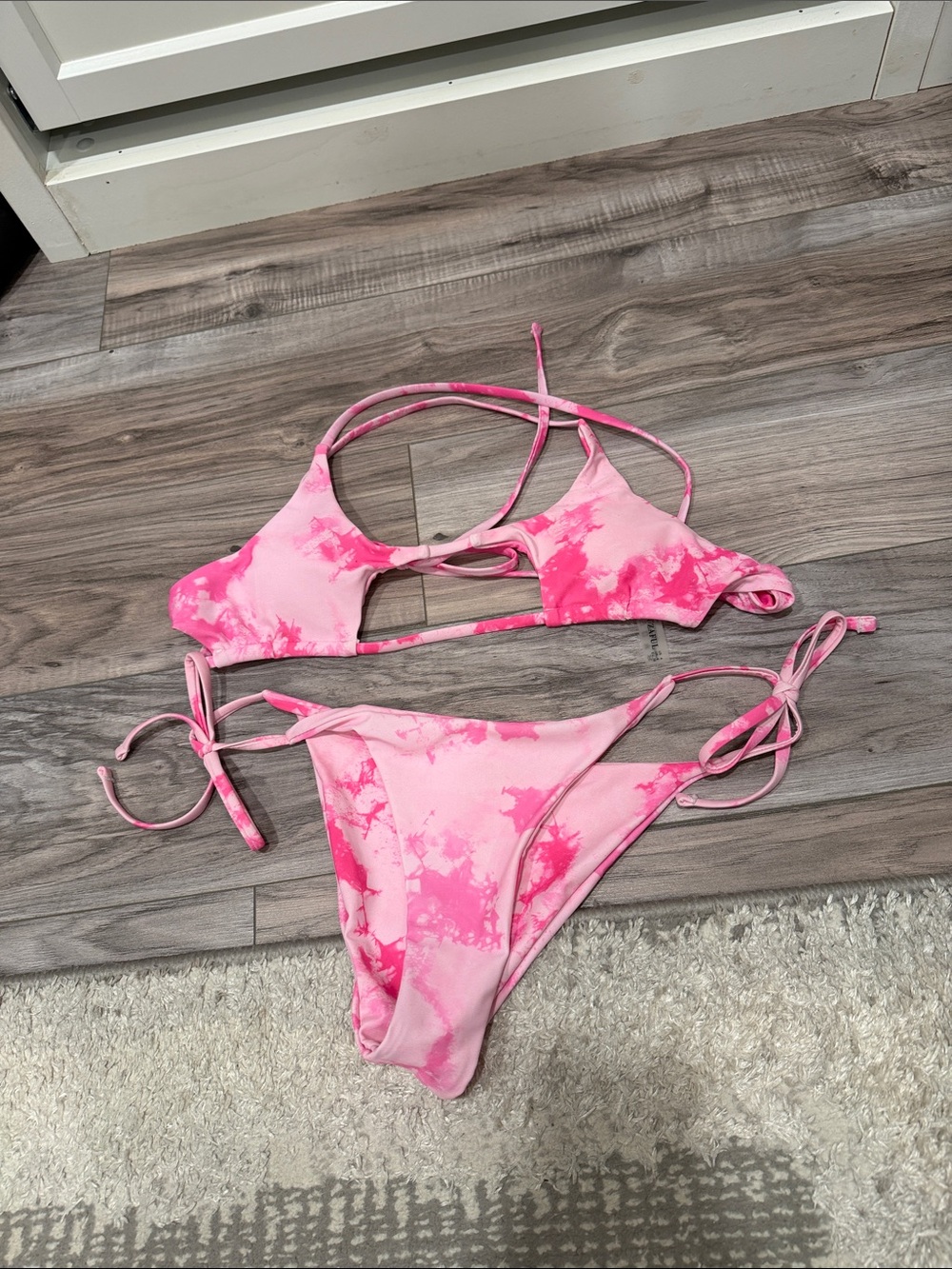 Zaful Pink Tie-Dye String Bikini Set